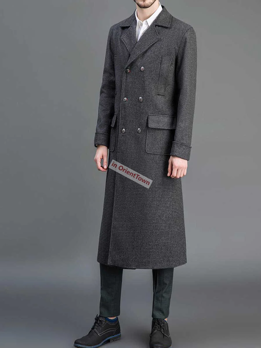 Autumn And Winter Extra Long Over Knee Length Overcoat Double Breasted Windbreaker Men's Weight 150 Kg Can Wear Woolen Coat