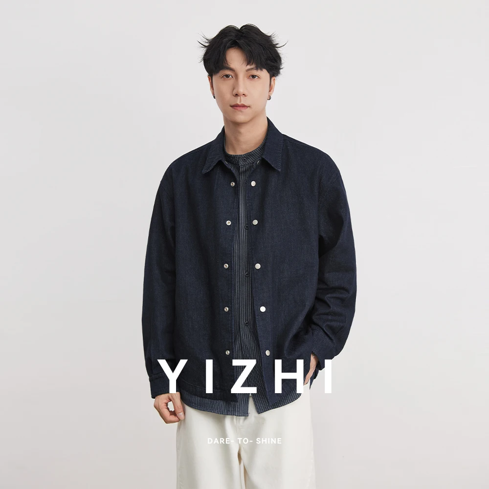 

Fashion Men's Retro Fake Two-piece Denim Long-sleeved Shirt Jacket 2026 Spring Autumn New Old Money Style High-end Outer Jacket