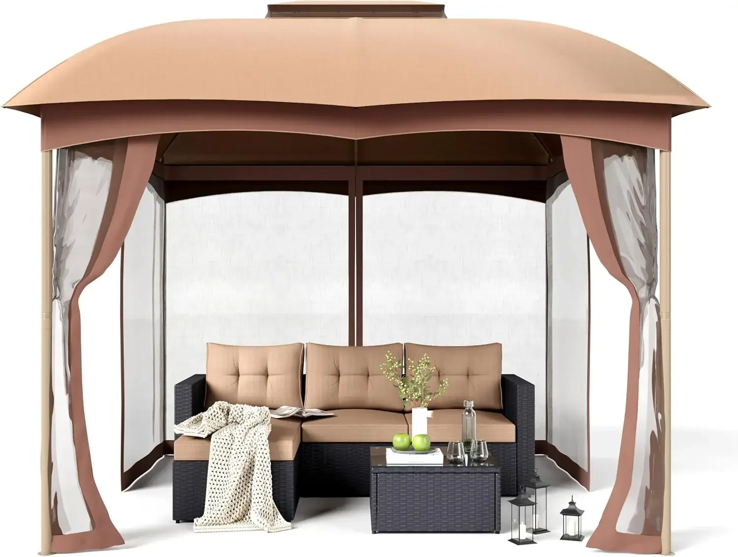 

10x10 Outdoor Gazebo, Double Vent Canopy Gazebo with Mosquito Netting, Easy Setup Outdoor Canopy Shelter with Steel Frame