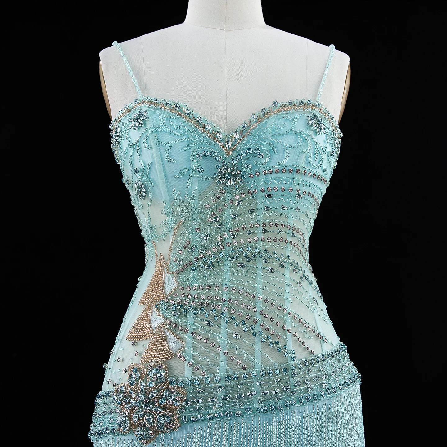 Sharon Said Abendkleider Luxus Spaghettiträger Etuikleid Tüll Perlen Quasten Kristalle Dubai Formelles Partykleid SS202 Maßanfertigung – Detail 8