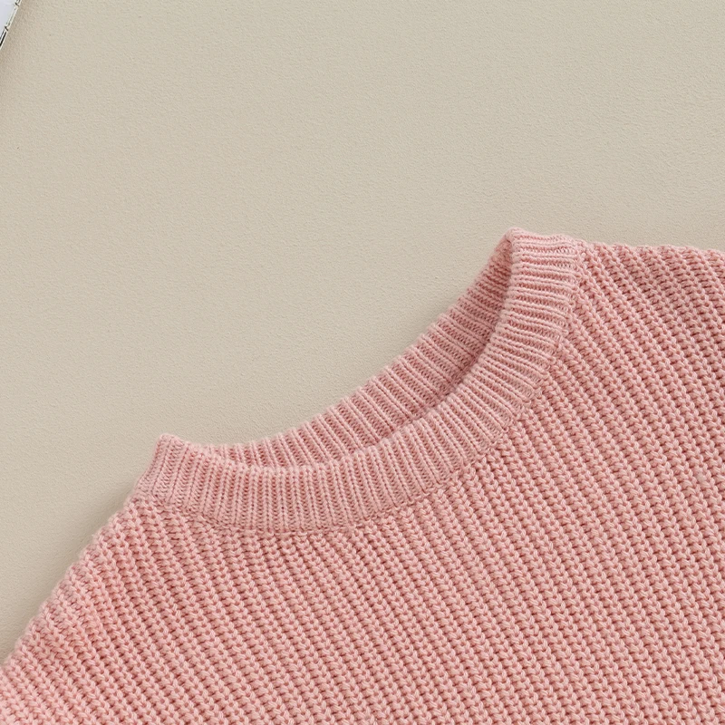 سترة للفتيات الصغيرات سترة لطيفة بلون سادة مكشكشة وأكمام طويلة ملابس ربيع الخريف لحديثي الولادة بلوفر تريكو علوي #4