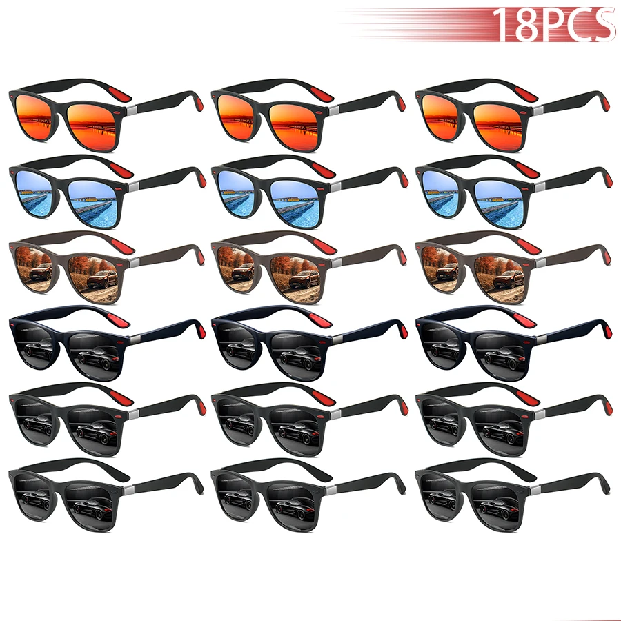

18PCS Fashion Classic Square UV400 Sunglasses Men Women Driving Fishing Colorful Trendy Lightweight Outdoor Goggles