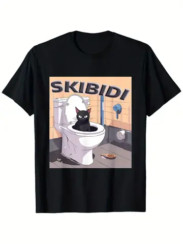 Lustiges Skibidi Toiletten-Katzen-Meme-T-Shirt für Herren, humorvolles Badezimmer-Grafik-T-Shirt mit Toilettensitz, Katzen-Design, Baumwollshirt für Partys