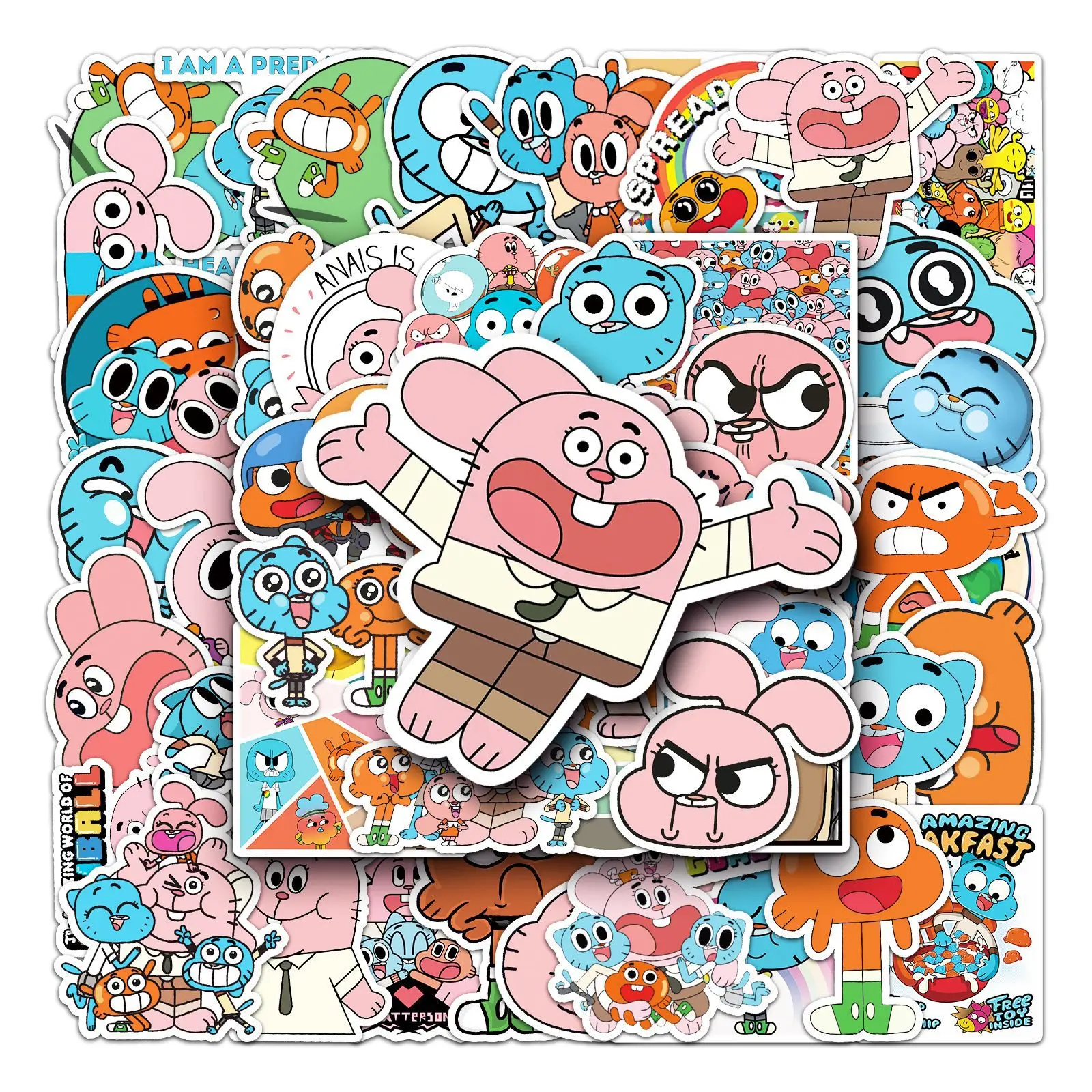 Autocollants de dessin animé Le monde des objets Gumball pour enfants, décalcomanies graffiti drôles, jouet de bricolage mignon, téléphone JECup, 10 pièces, 50 pièces