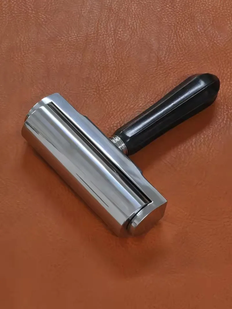 BOWEN Solid Leather Roller 120mm W 35mm Dia 155mm Total L, Stainless Steel Rosewood Handle Leathercraft Glue Press DIY Tool