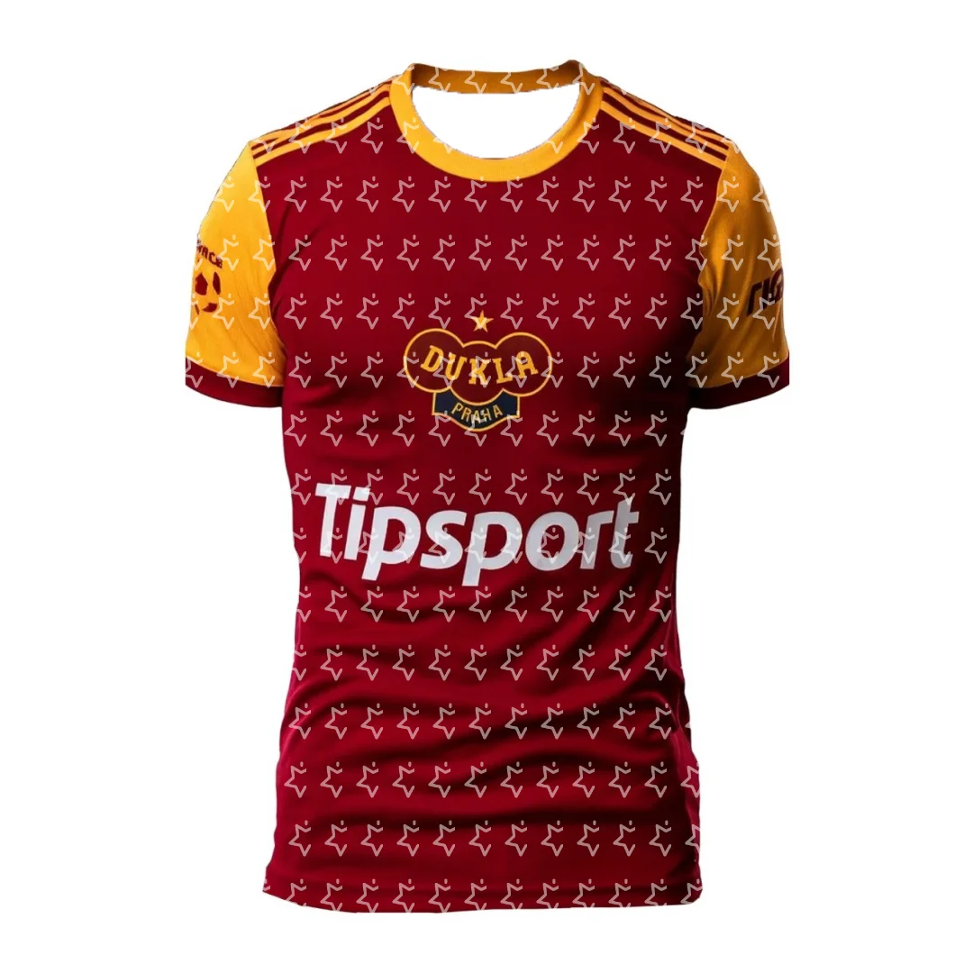Conjunto de Treino de Futebol FK Dukla Praga 25-26 - Camisa de Torcedor Tcheco - Presente de Verão - Camiseta Masculina Esportiva - Camiseta Infantil - Camiseta de Praia