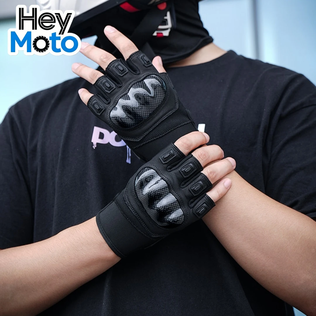

Motorcycle Riding Gloves Summer Breathable Gloves Half Finger Carbon Fiber Shell Protective Outdoor Sports Motorbike Bike Gear