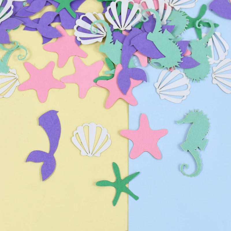 100pcs Mermaid Party Themed Decoration Paper Scraps Mermaids Colorful Paper Scraps Ocean Birthday Themed Outfit Throwing Props