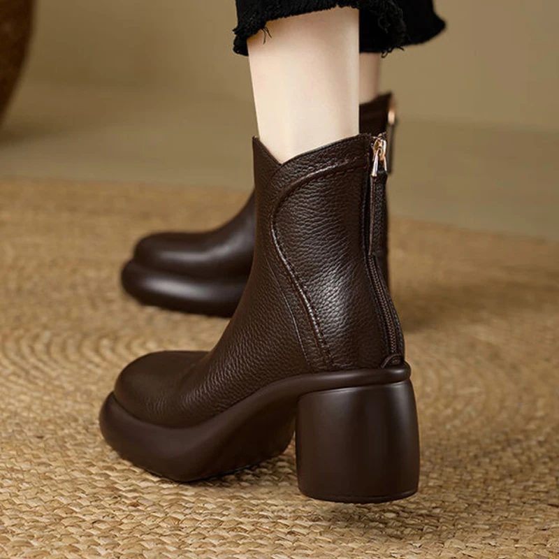 منصة المرأة حذاء من الجلد أحذية عالية الكعب أحذية أنيقة تشيلسي أحذية شتاء 2025 موضة البريدي أحذية من الجلد ماركة Mujer Snow Botas #5