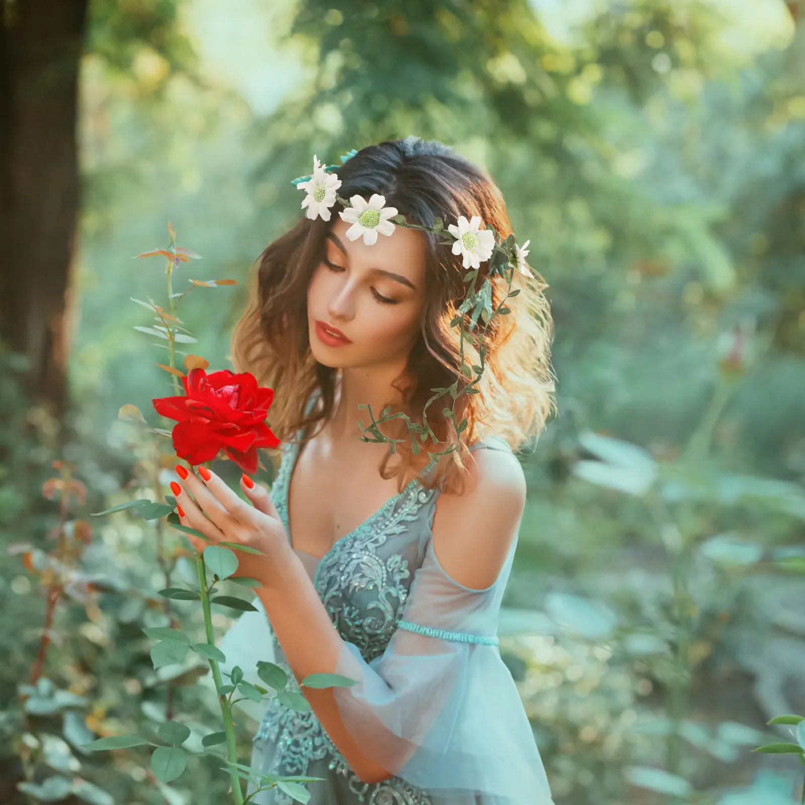 

Sunflower Hair Accessories Wreaths Headpiece Photo Headbands Women Artificial Crown Fairy Seaside Leaf Wedding Bridesmaid Party