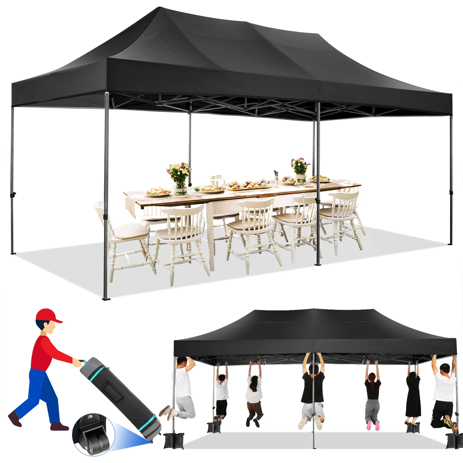 

10x20 Heavy Duty Pop up Canopy Tent Without Sidewall EZ Up Commercial Outdoor Canopy Wedding Party Tents for Parties All Season