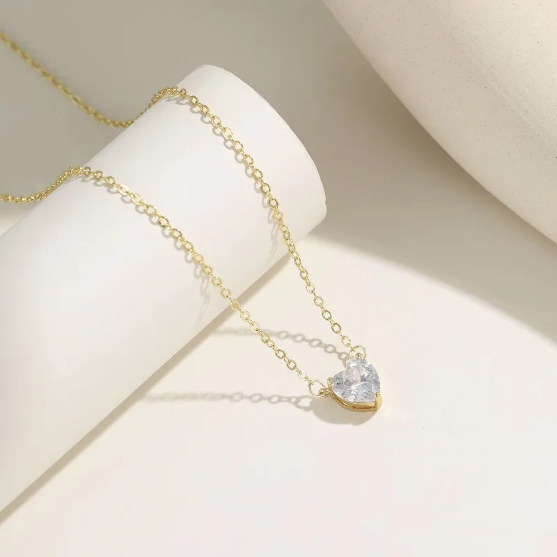 Monkton Gold Plated Heart Cubic Zirconia Pendant Necklace for Women Dainty Single Heart Choker Minimalist Wedding Jewelry