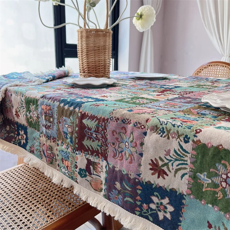 

2025 new Nordic small fresh decorative cover cotton and linen high-end beautiful dustproof tablecloth rural wind tablecloth