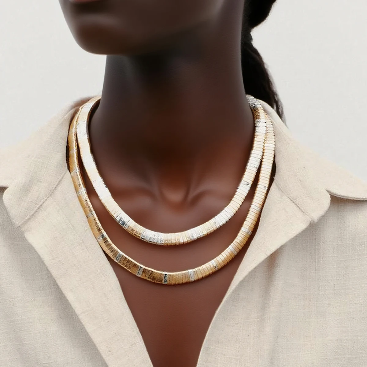 

ZAA Vintage Metal Chains Choker Necklaces for Women 2Pcs/set Gold Silver Collar Personality Jewelry Neck Accessories