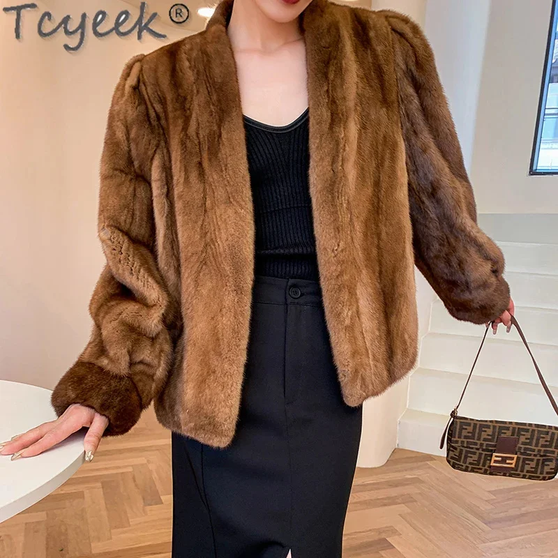 Natural Tcyeek Coat Women 2024 High-end Winter Women's Jackets V-neck Short Style Real Fur Coats Warm Whole Mink