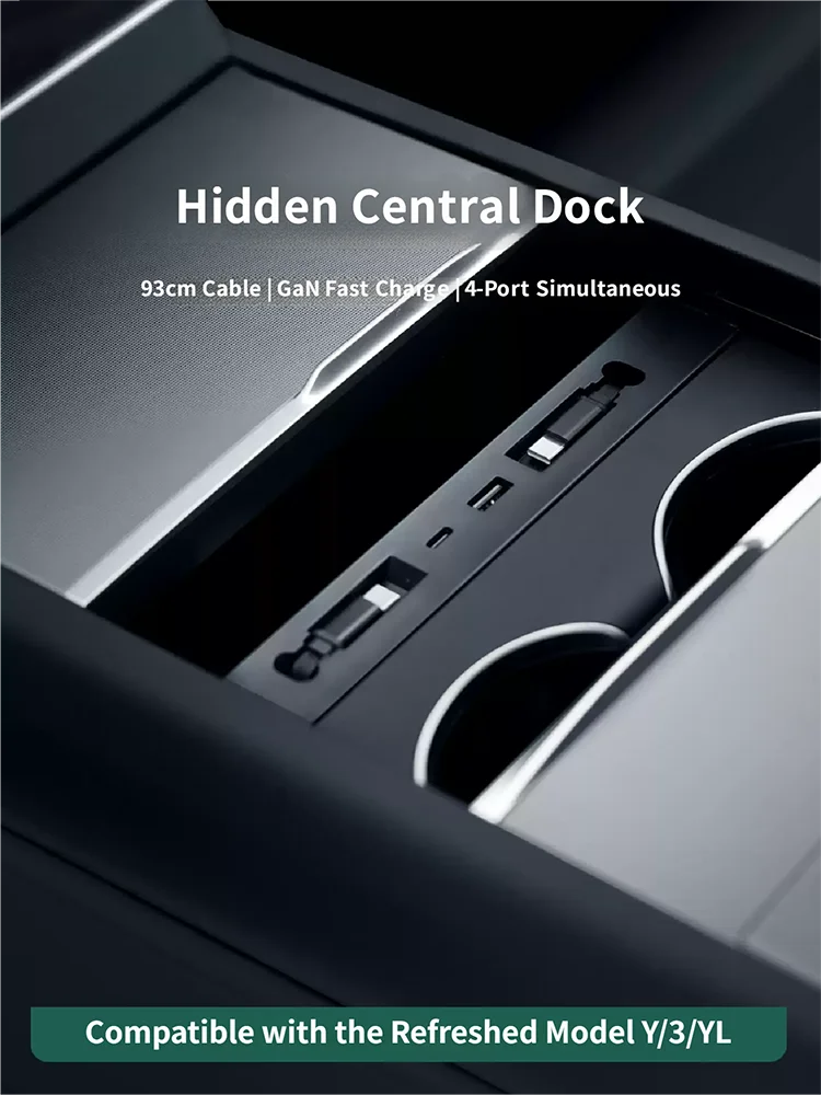 For Tesla Updated Model YL/Y/3 2024-2026 Central Control Fast Charging Expansion Dock Car Intelligent Adapter Splitter
