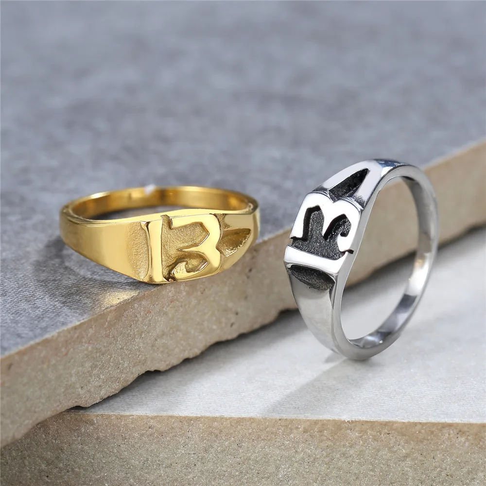 Classic Unique Lucky Number Ring For Men Fashion Punk Stainless Steel Number 13 Alphabet Ring For Women Amulet Jewelry Gift