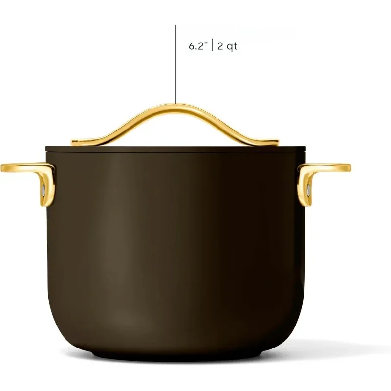 Petite Cooker - 2 Qt Ceramic Coated Pot Free From Forever Chemicals Perfect for Rice, Grains, or Sauces  Black