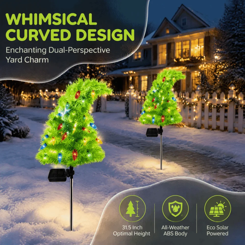 Weatherproof Solar Christmas Tree Waterproof Solar Powered Solar Pathway Lights With Ground Stakes Funny Shape Yard Decor Lights