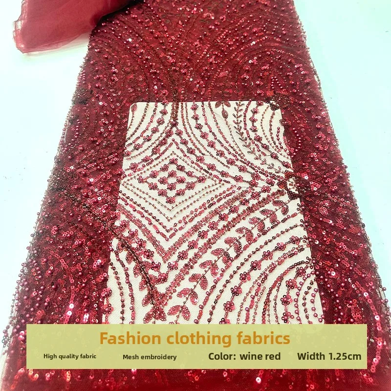 

Embroidery Beading Sequin Mesh Fabric for Wedding Dress Cheongsam Clothing Design Cloth Diy By The Yard Sewing Material