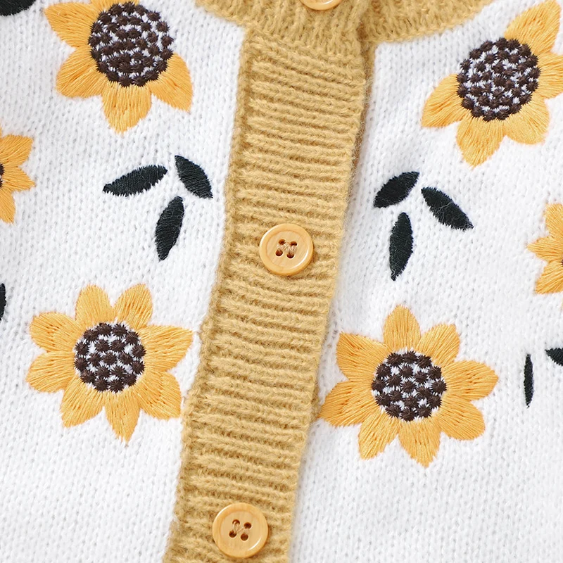 Newborn Baby Romper Knit Infant Girl Boy Jumpsuit Cute Sunflower Autumn Kid Clothes Child Overalls 0-18M Outfit Warm Long Sleeve