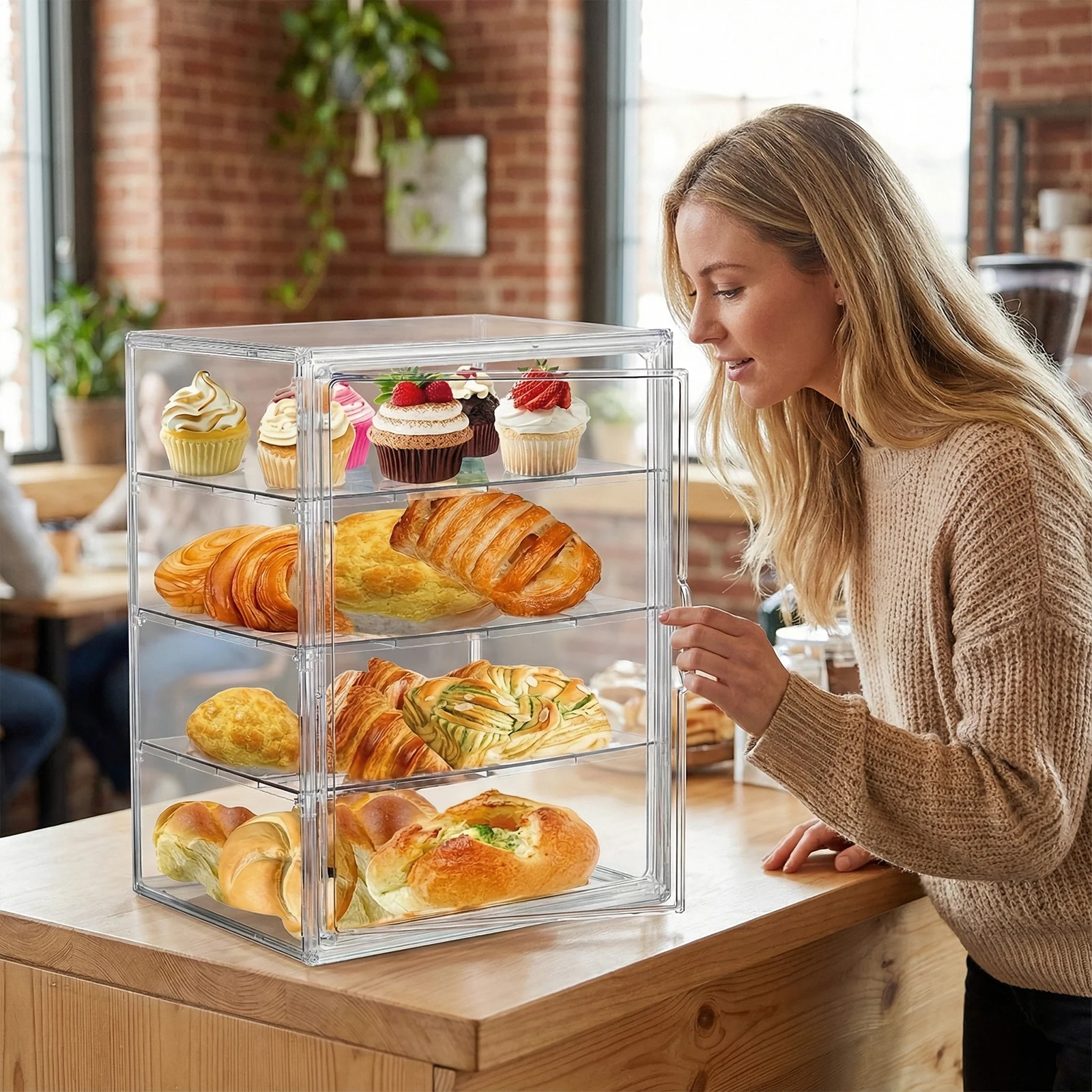 4-Layer Bakery Pastry Display Case Adjustable Transparent Cake Holder Countertop Showcase Stand for Weddings Event Fruit Platter