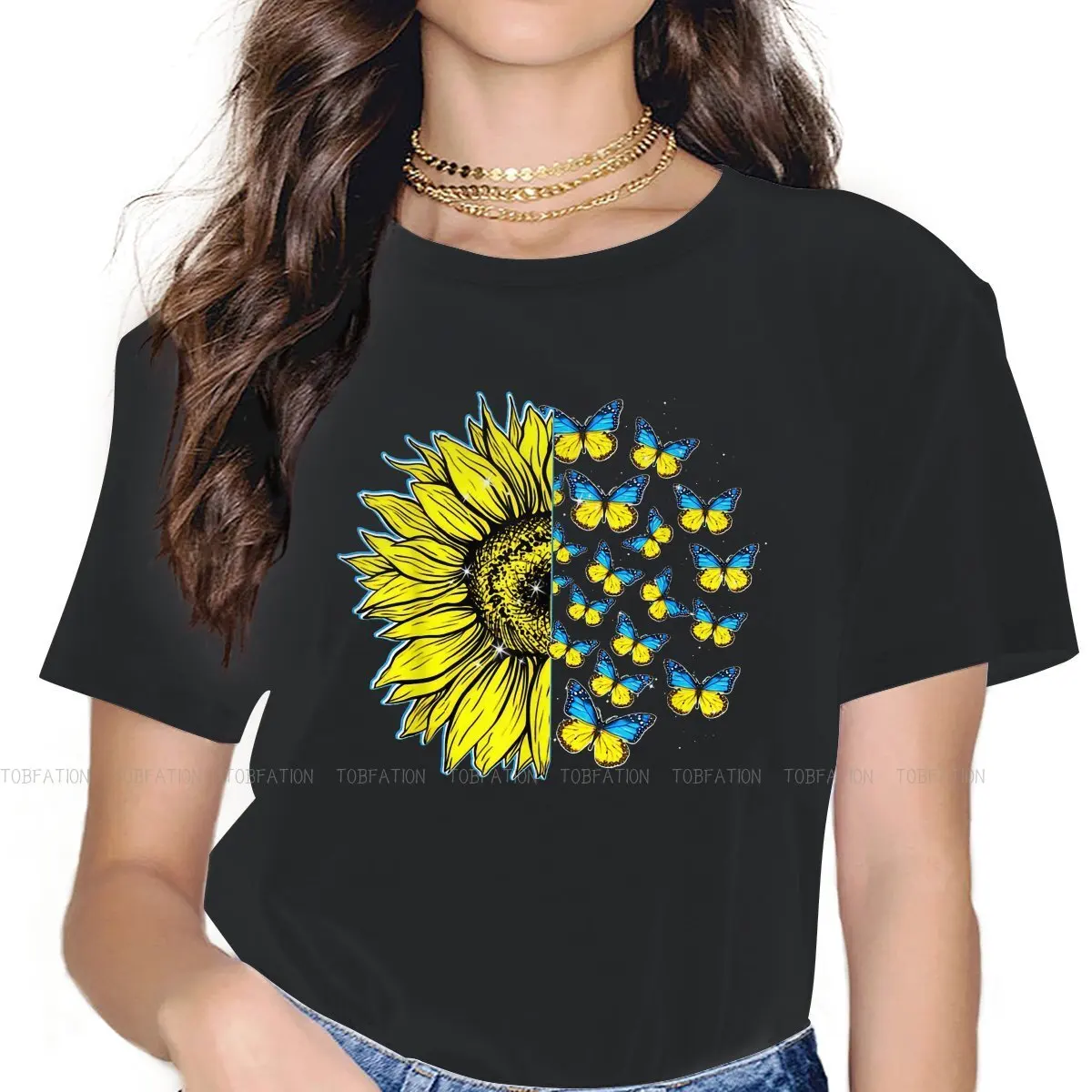 Ukrainian Sunflower Art Women Clothing  Graphic Female Tshirts Vintage Graphic Loose Tops Tee Kawaii Girls Streetwear