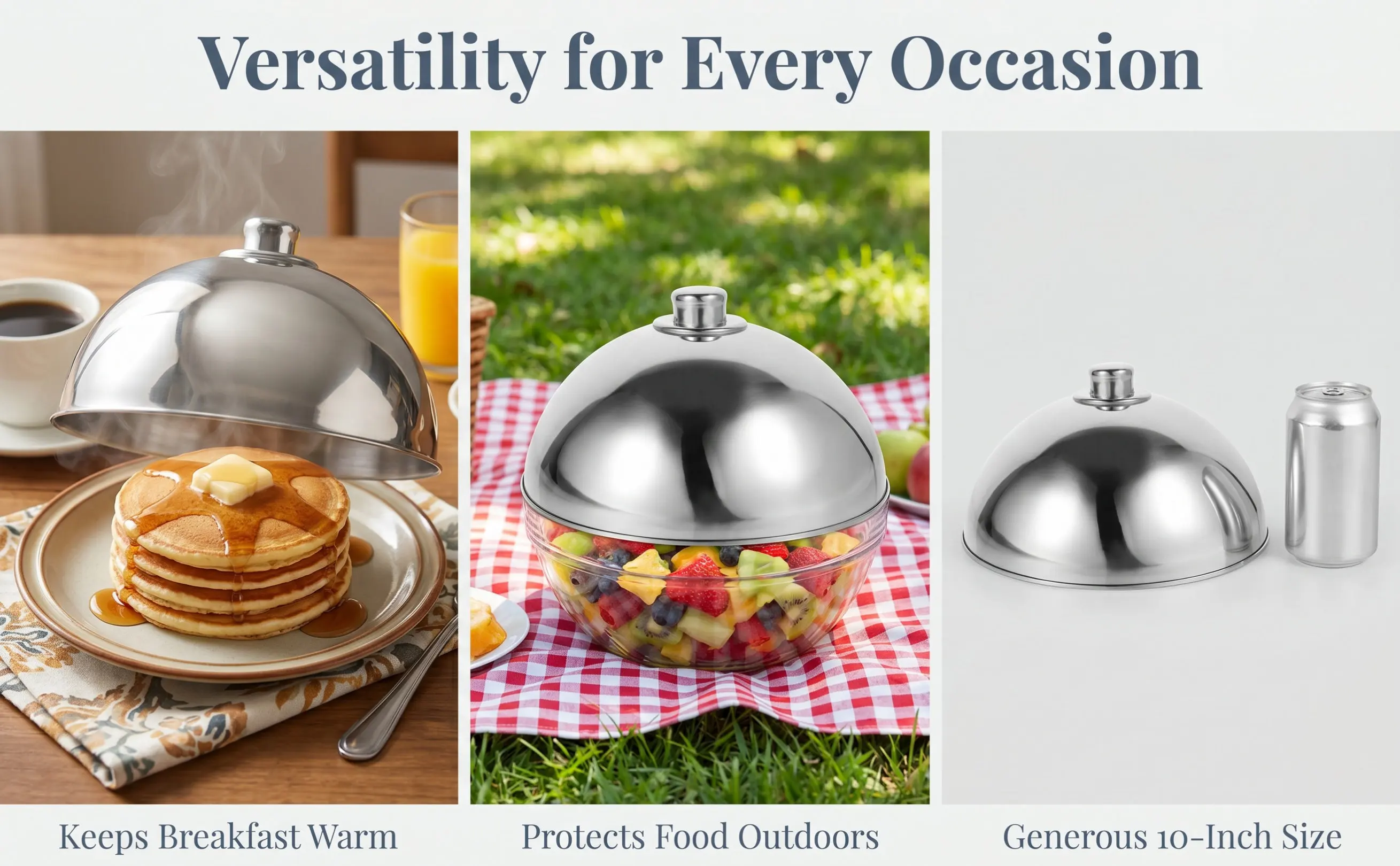 Stainless Steel Food Protecting Dome Cover Round Serving Dish Lid for Flat Top Griddle Grill Barbecue Cookouts Catering Camping