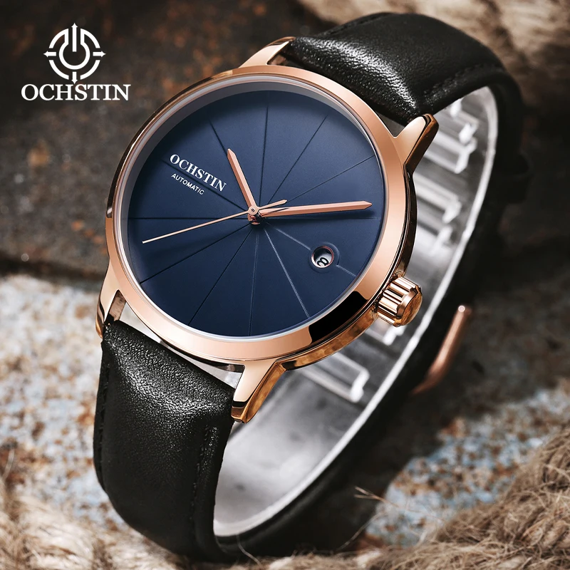 OCHSTIN Man Self‑winding Automatic Mechanical Wristwatch Men Classic Master Collection Soft Genuine Leather Band Timepiece