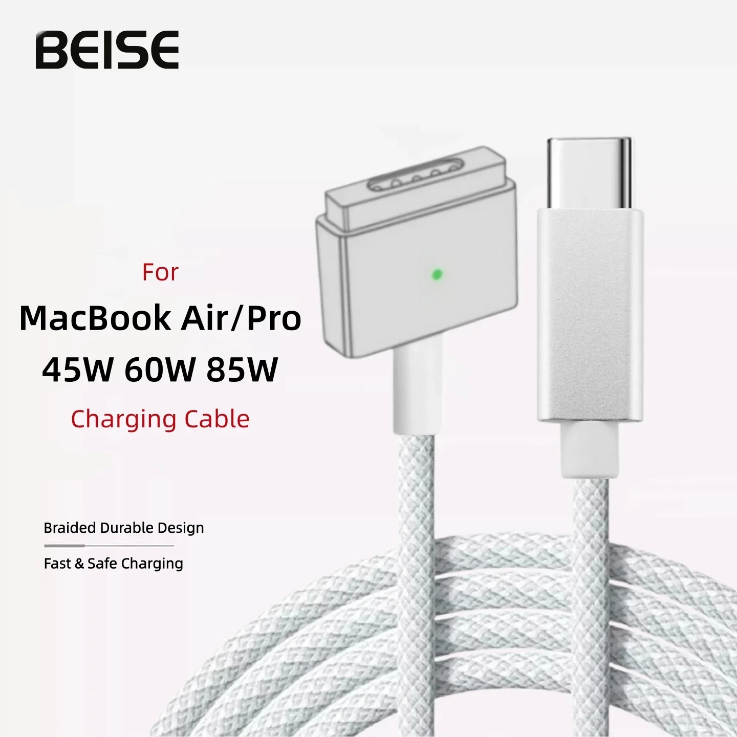 USB-C to Mag2 T-shaped Braided Charging Cable for MacBook Air/Pro, Fast Magnetic Charger Cord Compatible with 45W 60W 85W