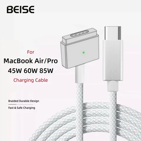 USB-C to Mag2 T-shaped Braided Charging Cable for MacBook Air/Pro, Fast Magnetic Charger Cord Compatible with 45W 60W 85W