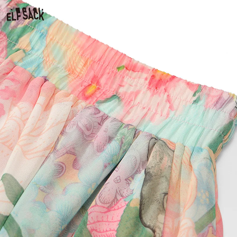 ELFSACK-pantalones cortos con estampado rosa para mujer, traje de dos piezas, estilo perezoso, vacaciones, 2024