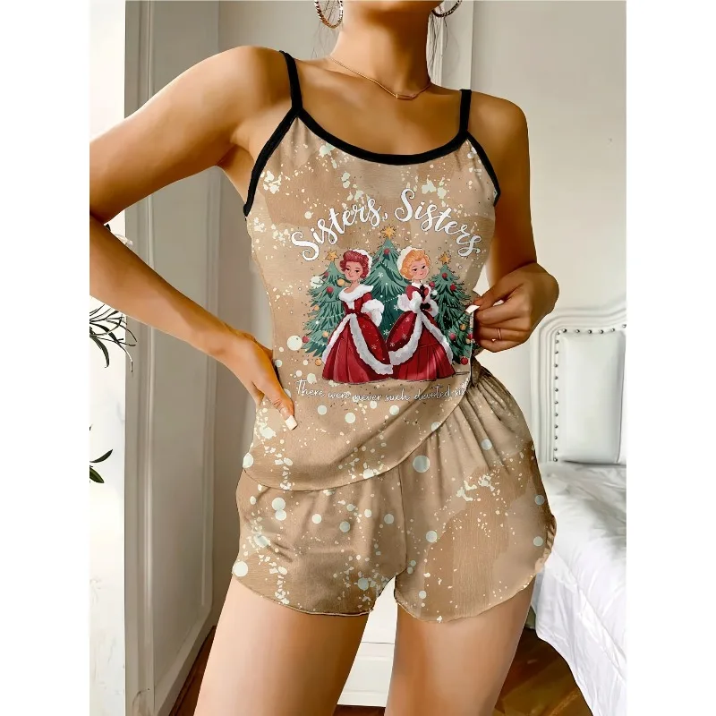 

Plus Size New Elegant Women's Suspender Pajama Set Suspender and Shorts Two Piece Loose Design
