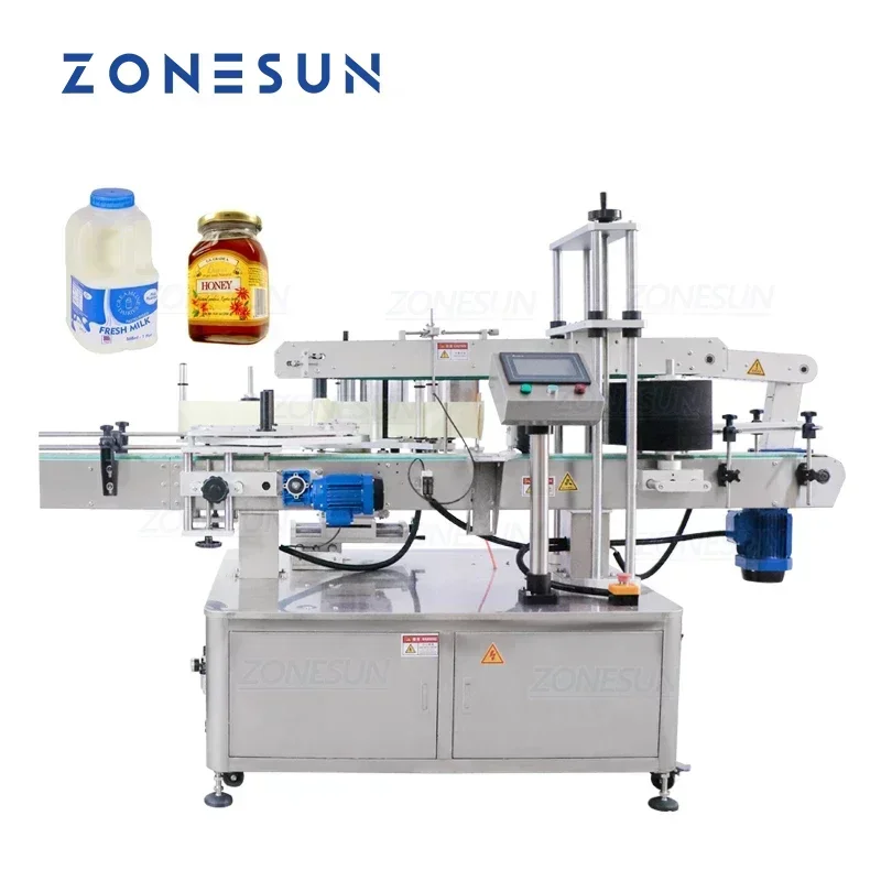 ZONESUN ZS-TB600T botella cuadrada máquina etiquetadora de 3 lados aplicador de pegatinas automático de alta velocidad para bebidas aceite bebidas miel