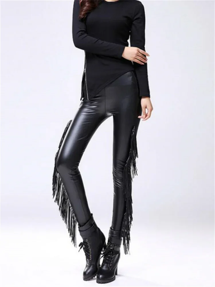 2022 New Retro Gothic Leggins Sexy Legging Gothique Punk Rock Tassel Fringe Steampunk Ladies Warm Leggings Velvet Leggings With