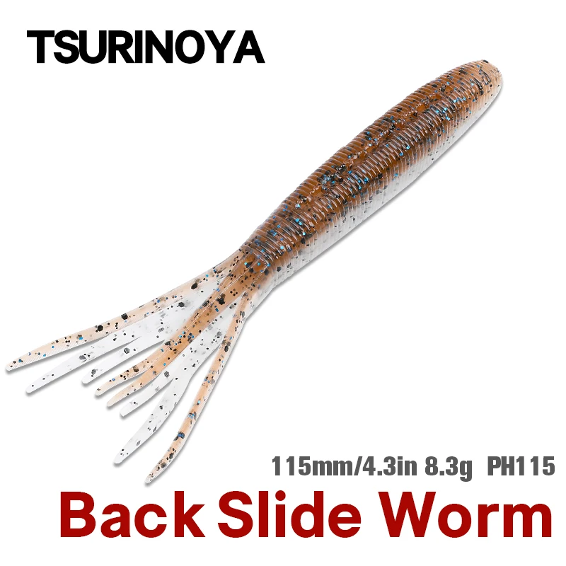 TSURINOYA No Sinker Backslide Soft Fishing Lure 4.5in 8.3g 6pcs PHANTOM Bass Wobbler Heavily Salt Silicone Pike Bass Worm