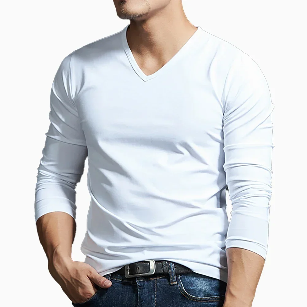 Undershirt Top Fashion Long Sleeves Muscle Pullover Slim Fit Spring Casual V Neck Comfy Winter Stylish T Shirt