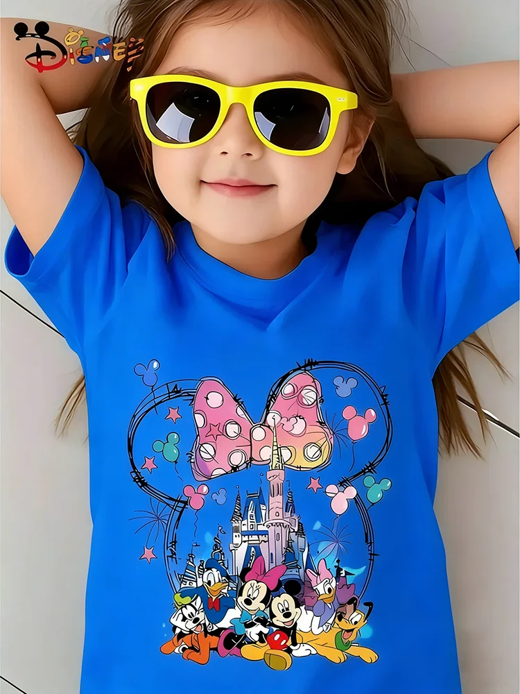 Disney Mickey Family Castle Pattern Printed Children's Pure Cotton Short-Sleeved Comfortable T-Shirt Fashionable and Versatile view 4