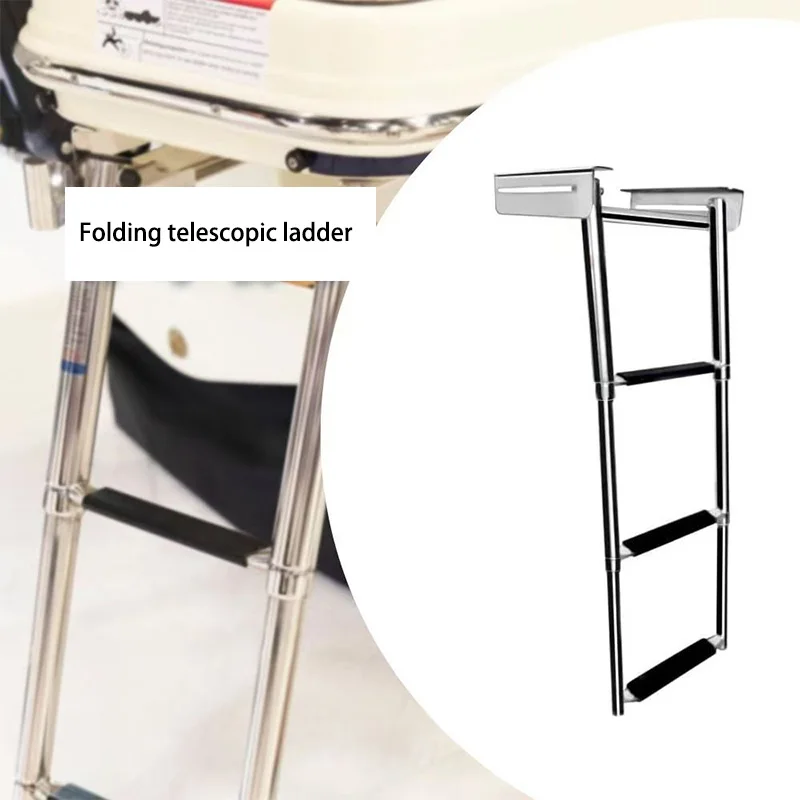 3 Step Stainless Steel Telescopic Foldable Ladder Boarding Ladder Launching/Boat Ladder Yacht Deck Ladder Ship Accessories