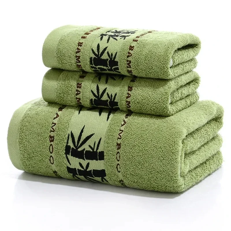 

Set of 3 Thicker Bamboo Green Bath Beach Towel Set for Adults Face Hand Sport Towels Bathroom 35cmX75cm*2pcs And 70cmx140cm*1pcs