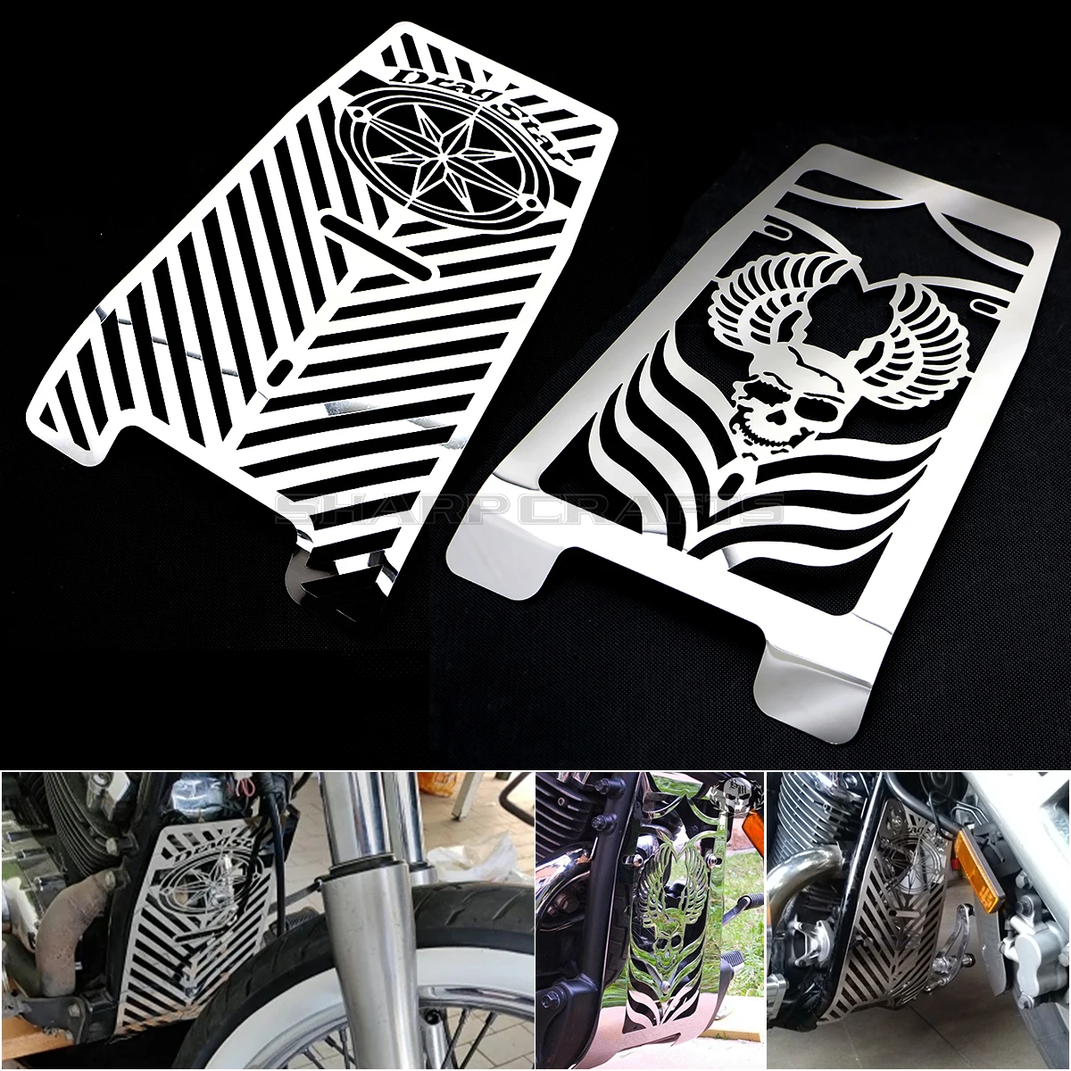 Para yamaha dragstar v-star 650 xvs650 clássico/personalizado 1998-2017 peças da motocicleta crânio chama grade de radiador capa guarda proteger