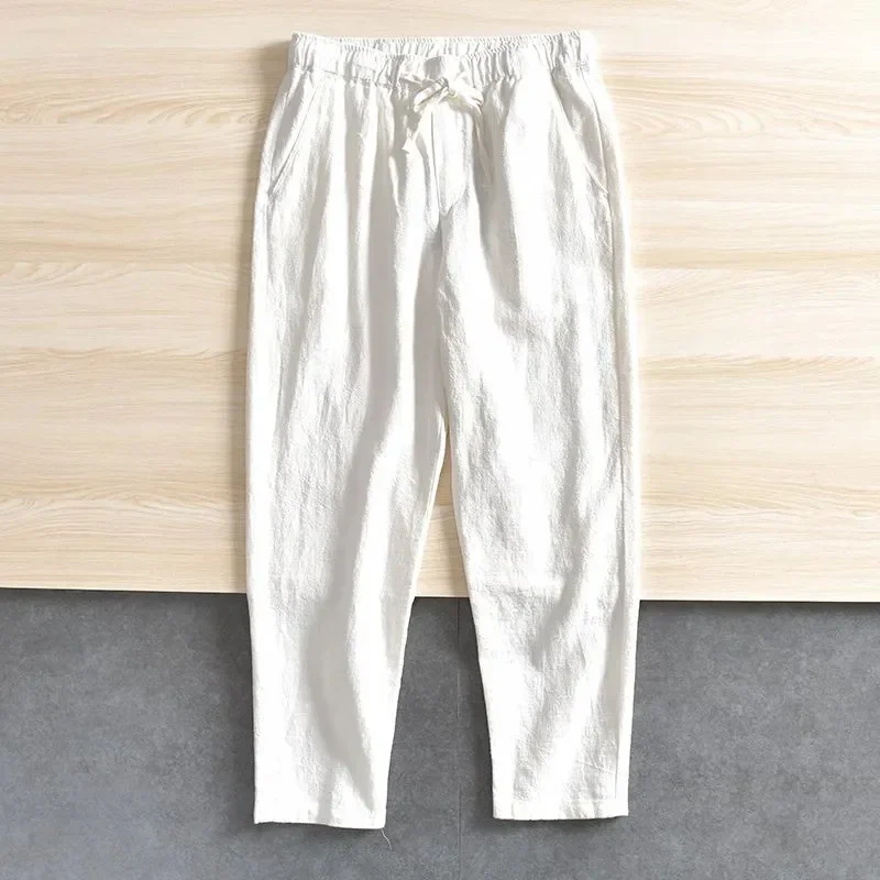 Männer Baumwolle Leinen Casual Hosen Baggy Streetwear Männer Jogger Sport Hosen Einfarbig Lange Gerade Trendy Hosen für Männer – Detail 7