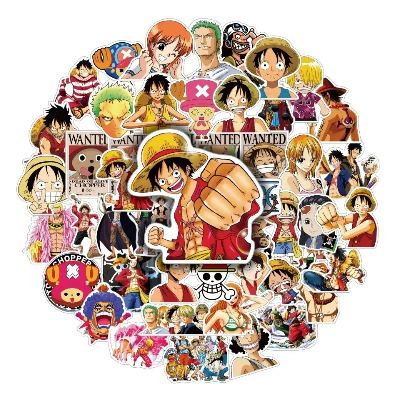 Autocollants One Piece pour décorer, stickers à coller sur le chariot, ordinateur portable, scooter, réfrigérateur, téléphone portable, anime, décoration périphérique, DIY bricolage, 50 pièces