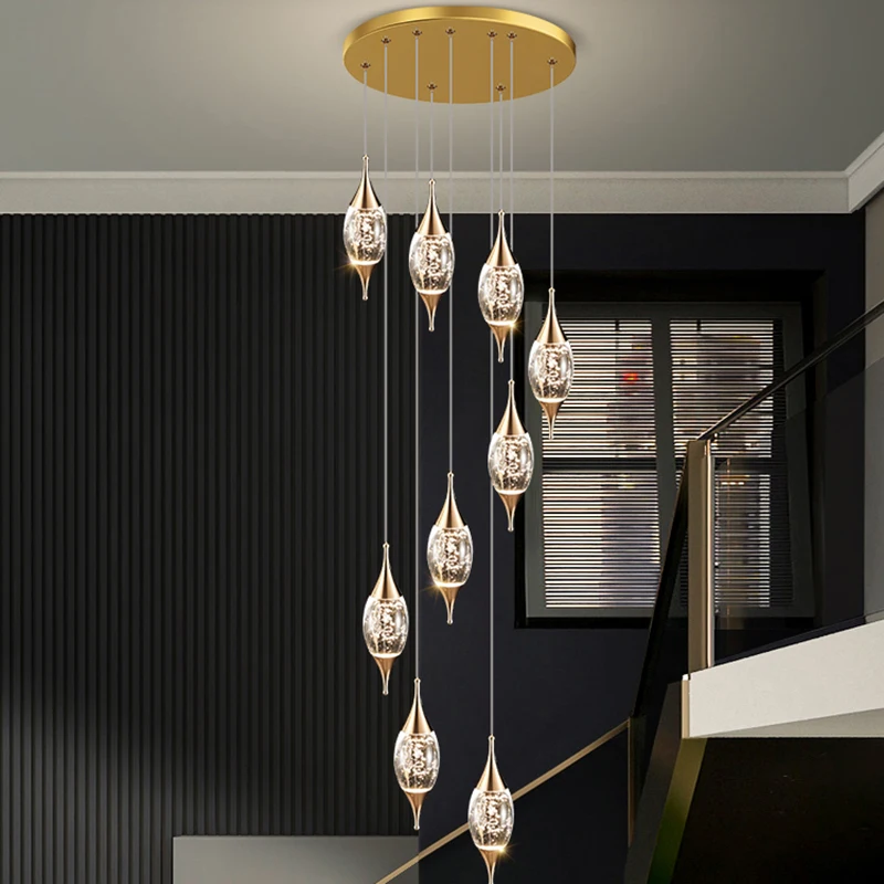 Modern Crystal stair chandelier lights indoor lighting Ceiling lamp hanging light led Chandeliers