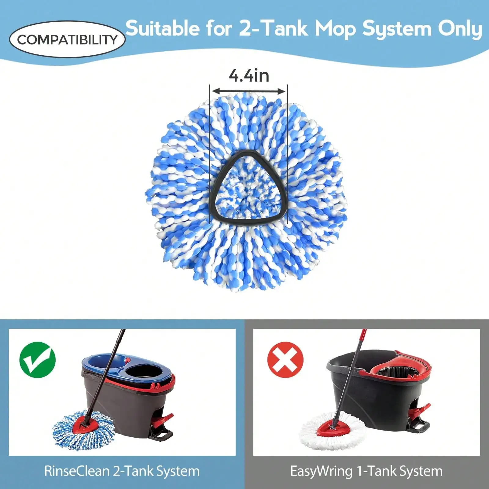 [ 3/5 Pack ] Mop Replace Heads For O-Ceda RinseClean(2 Tank System ONLY),Spin Mop Replacement Head Easy Cleaning Microfiber Replacement Machine Washable
