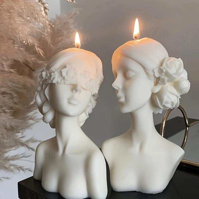 Gaun pengantin kreatif sastra Eropa cetakan lilin wangi bentuk gadis yang ditutup mata