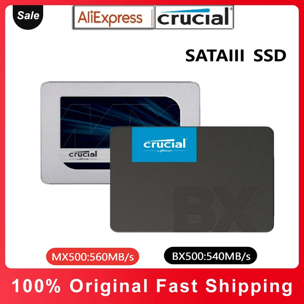 Crucial MX500/BX500 Hard Disk Drive SATA3 SSD 500GB 1TB 2TB 2.5''  Solid State Drive for Dell Lenovo Asus Laptop Desktop