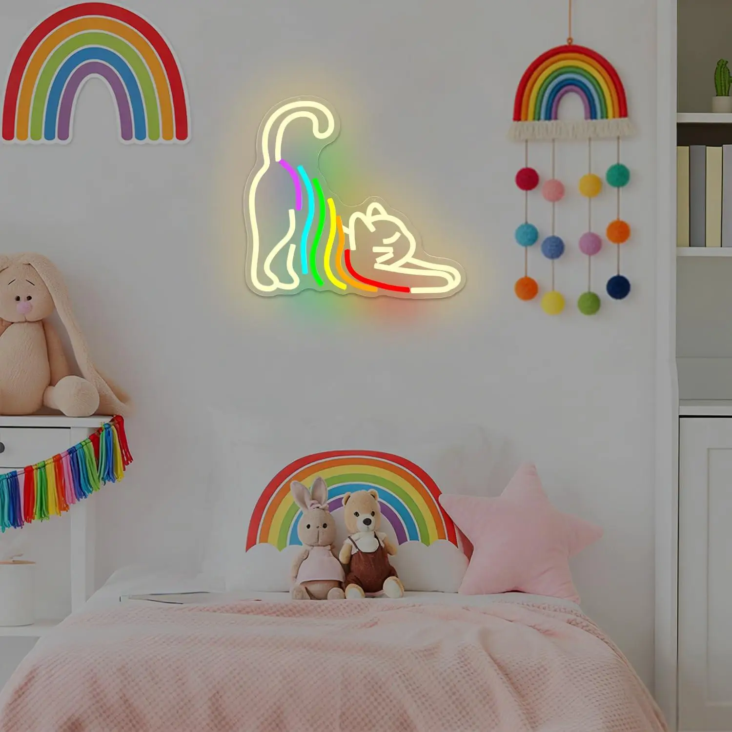 Rainbow Stretching Cat Neon Sign Works Great as Decor for Bedrooms Kids Rooms and Kawaii Aesthetic Party Areas Special Gifts view 3