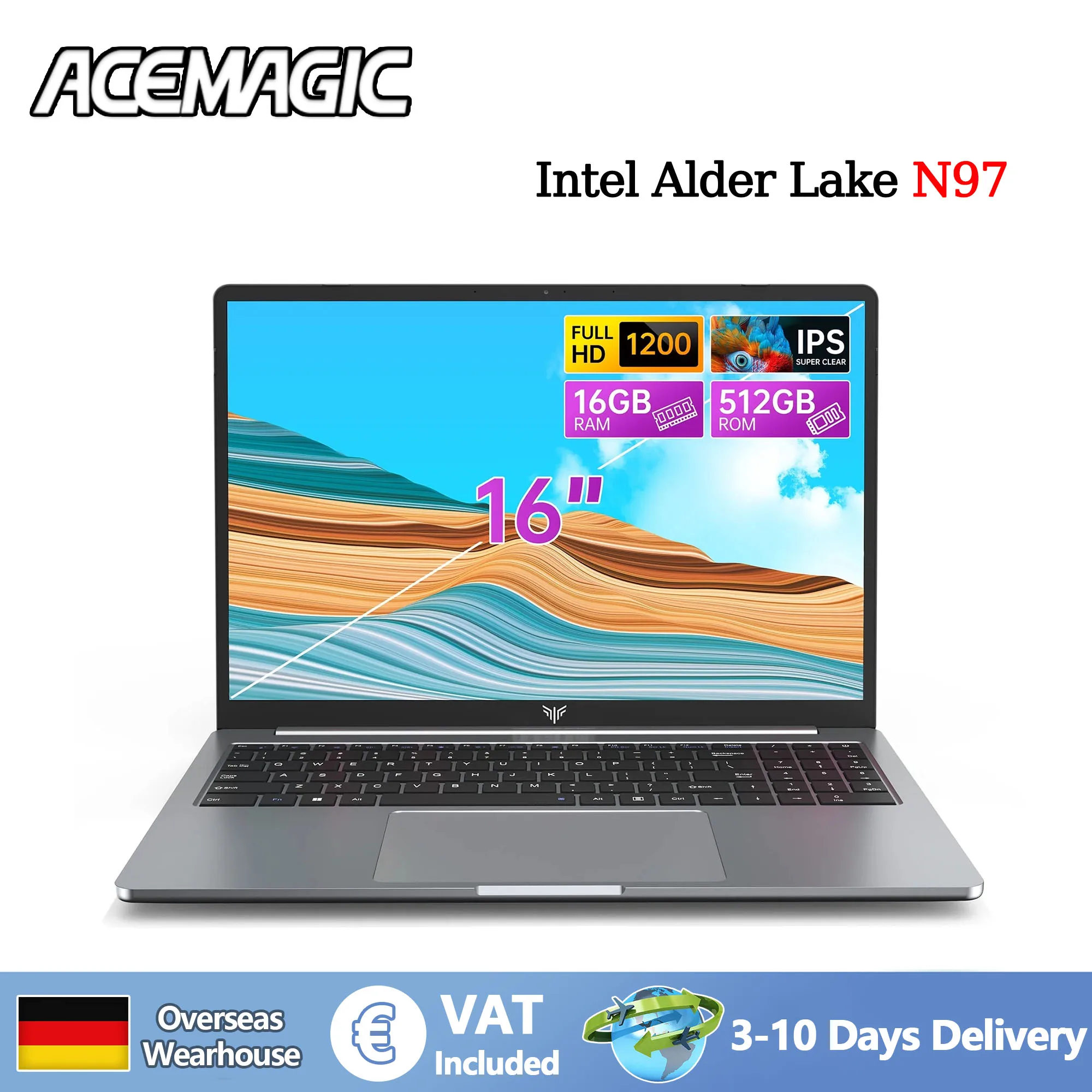 ACEMAGIC Laptop 16 cali FHD Laptop Intel Alder Lake N97 16 GB RAM 512 GB SSD Windows 11 Pro Notebook 180 °   Komputer Flip Wifi6 BT5.2