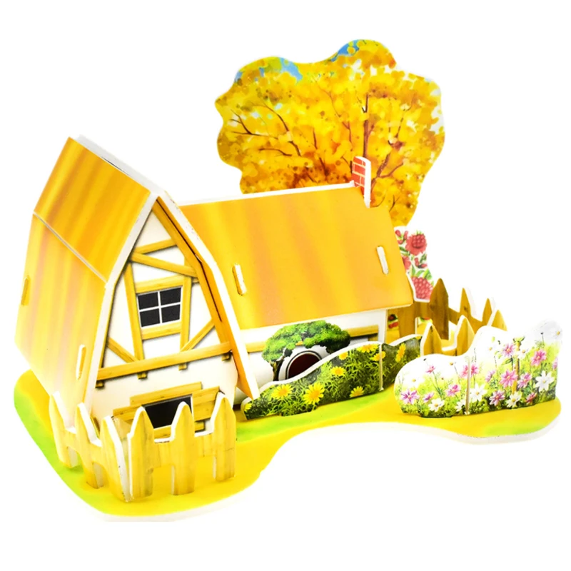 DIY Children's 3D Puzzles Educational Toys Insert Building Blocks Cartoon Building Amusement Park Puzzle Model Toy Gifts P340